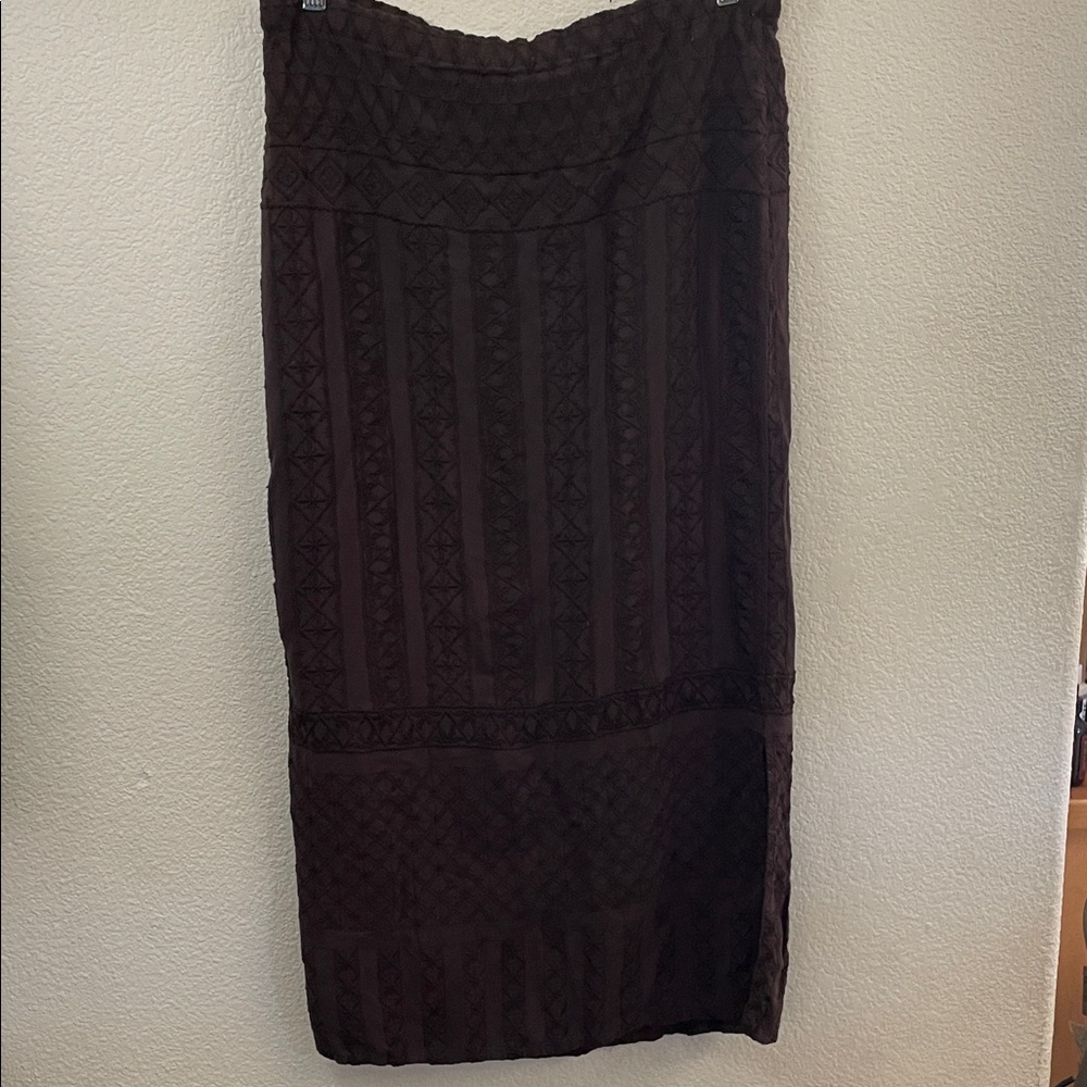 J. Jill Brown embroidered Maxi pencil Skirt on brand 36x36 M boho